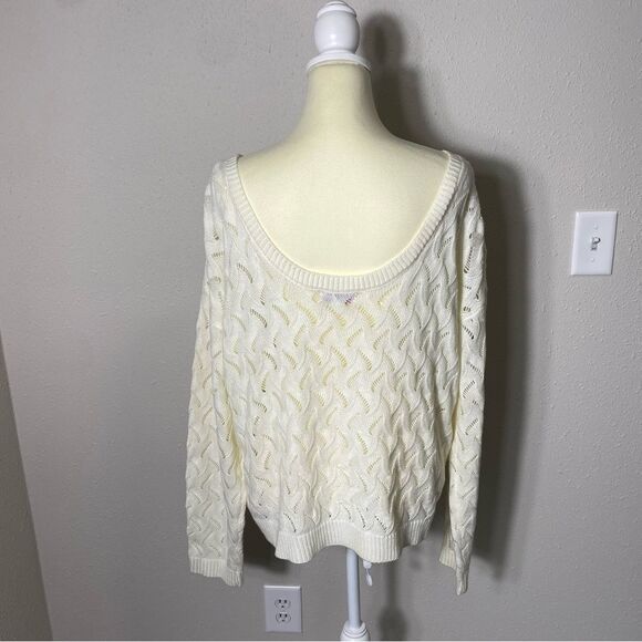 Andree by Unit White Knit Crochet Wide Scoop Neck Sweater Women's Size Large - Picture 8 of 16